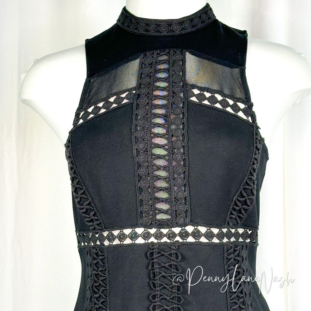 Free People Sky Scraper Crochet Bodycon Mini Dress Black - Picture 5 of 13
